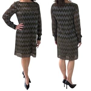 Banana Republic Metallic Chevron Shift Dress - Black & Gold Size 4P